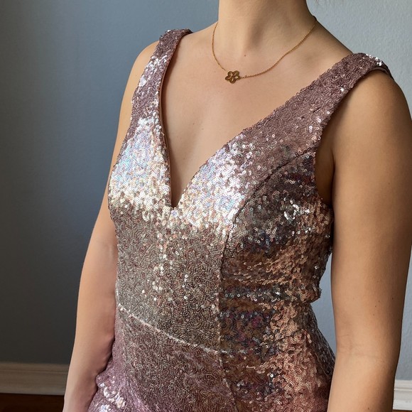 Crystal Doll Pink Sequined Ombre Body Con Prom Dress | Juniors 7 - Picture 5 of 13